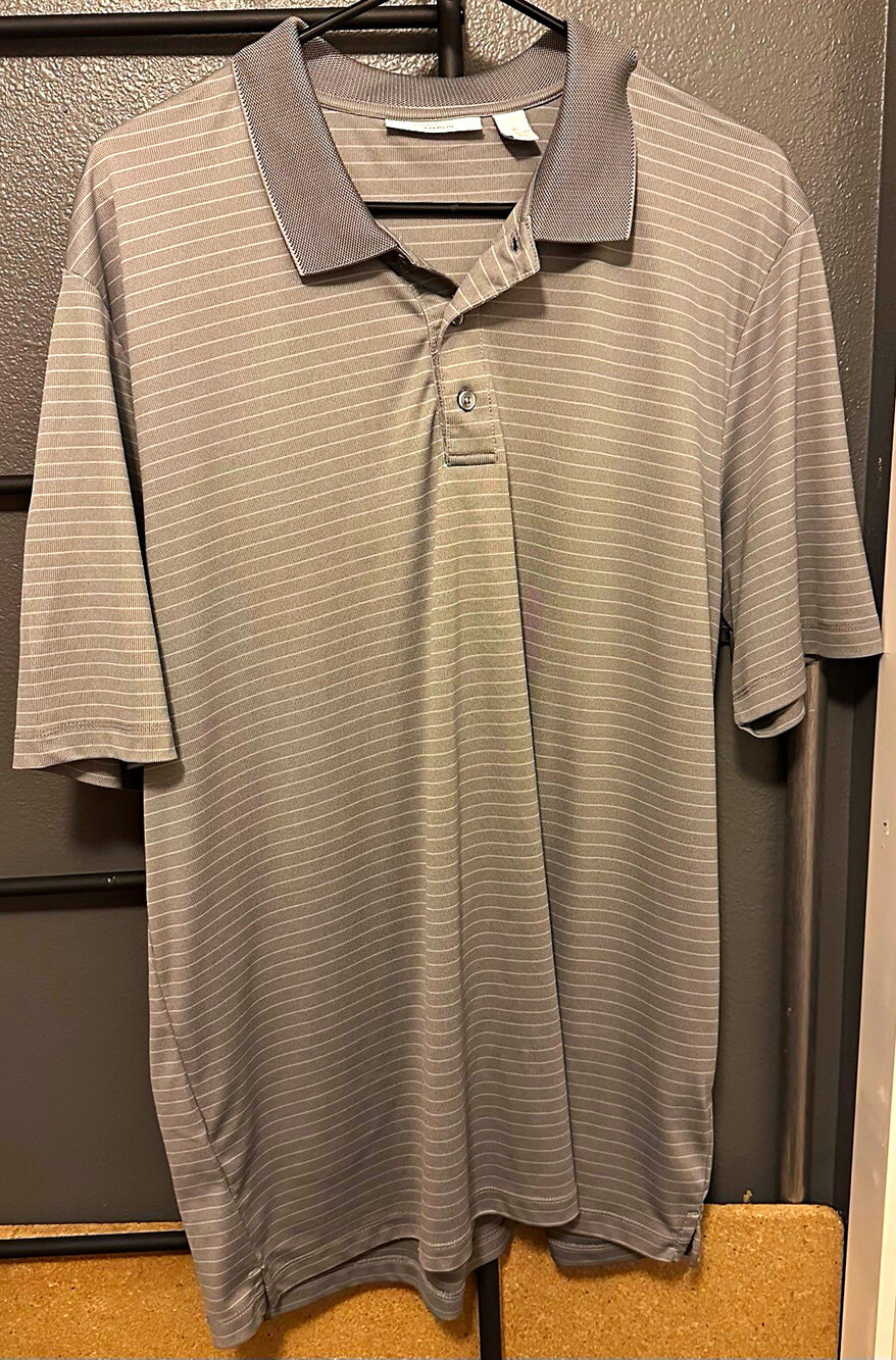 Perry Ellis Portfolio Men's Polo Shirt XL Gray Striped Short Sleeve Collared